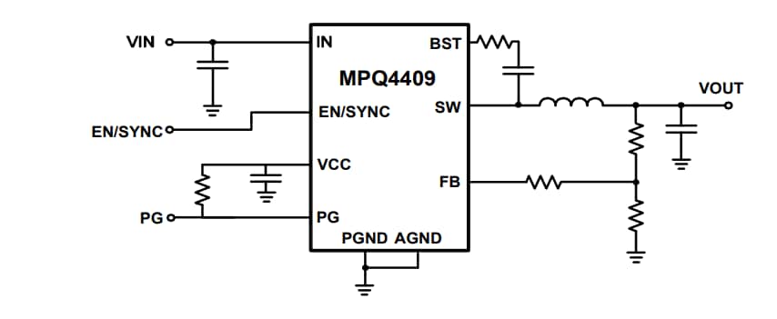 Application Circuit Diagram - Monolithic Power Systems (MPS) MPQ4409 Synchronous Step-Down Converters